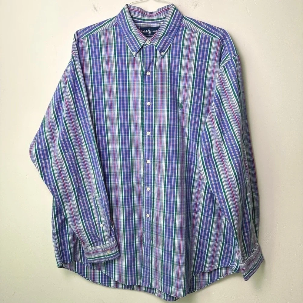 Ralph Lauren Men's Blake‎ Button Down XL Plaid Long Sleeve 100% Two-Ply Cotton